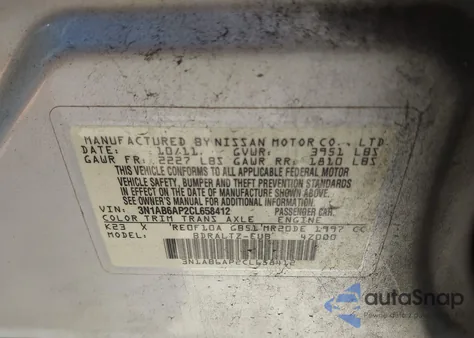 2012 Nissan Sentra 2.0 Sr from USA, damaged, VIN 3N1AB6AP2CL658412